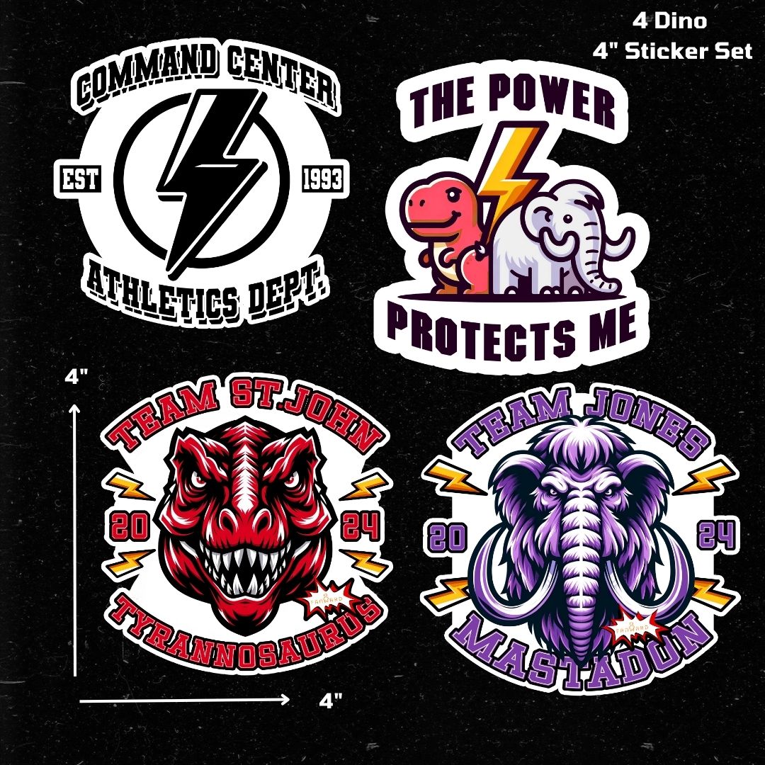 Team Tyrannosaurus & Mastodon Dino + Command Center Sticker 4-pack - p ...